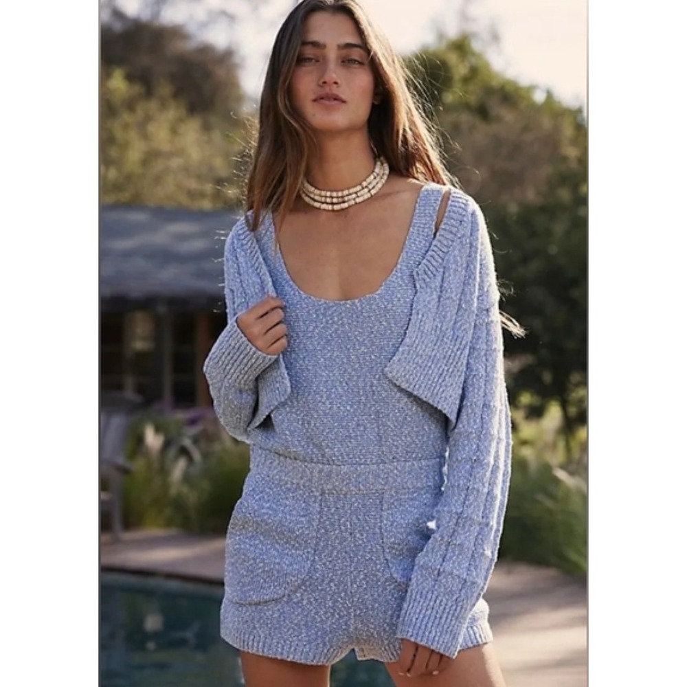 Free People Beach Declan Cable Knit Open Front Crop Cozy Sweater Cardigan Small